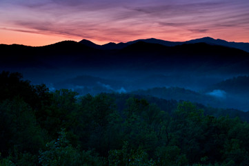 Sunrise in the Smoky Mountains viewed from an overlook along Foothills Parkway just outside Townsend, Tennessee.
