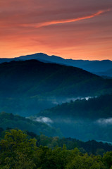 Sunrise in the Smoky Mountains viewed from an overlook along Foothills Parkway just outside Townsend, Tennessee.