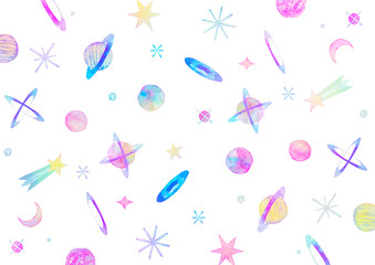 宇宙　星　背景 テキスタイル　水彩 イラスト © tada