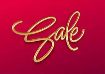 Sale golden lettering. Shopping promotion design. Realistic 3d illustration. Vector illustration