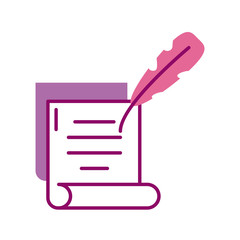 sheet of paper with feather, half line and color style icon