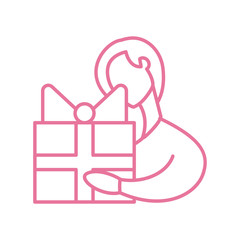 woman holding a gift box, line style icon