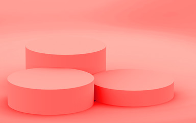 3d pink coral cylinder podium minimal corner studio background. Abstract 3d geometric shape object illustration render. Display for valentine product.