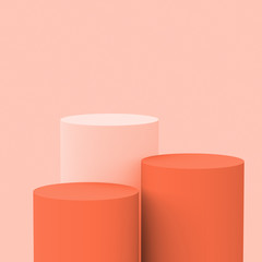 3d orange white cylinder podium minimal studio background. Abstract 3d geometric shape object illustration render. Display for cosmetic perfume fashion product.