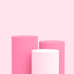 3d pink rose cylinder podium minimal studio background. Abstract 3d geometric shape object illustration render. Display for cosmetic perfume fashion product.