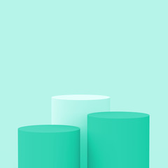 3d green turquoise pastel cylinder podium minimal studio background. Abstract 3d geometric shape object illustration render. Display for cosmetic perfume fashion product.