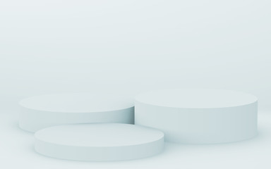 3d gray white bright cylinder podium minimal studio background. Abstract 3d geometric shape object illustration render.