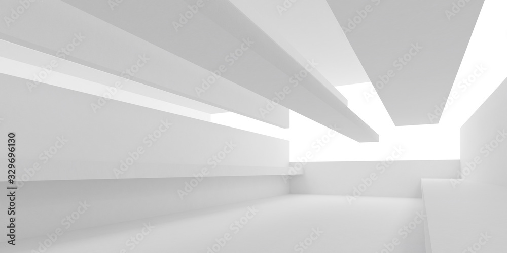 Poster Abstract of white architecture space with light cast the shadow on the surface, Perspective of futuristic design, 3d rendering.