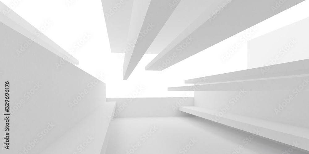 Poster Abstract of white architecture space with light cast the shadow on the surface, Perspective of futuristic design, 3d rendering.