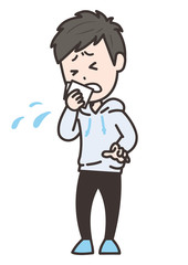 咳をハンカチで押さえる男性　ポーズ　イラスト