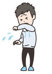 咳を腕で押さえる男性　ポーズ　イラスト