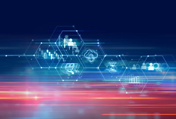 fintech icon  on abstract financial technology background .