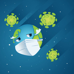 Virus attacks the planet. Illustration in flat cartoon style