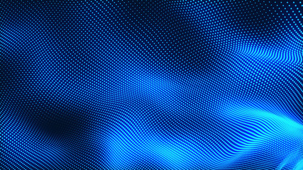 Obraz premium Dot white blue wave light screen gradient texture background. Abstract technology big data digital background. 3d rendering.
