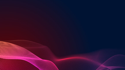 Dot red purple wave line light gradient dark background. Abstract  technology big data digital background. 3d rendering.