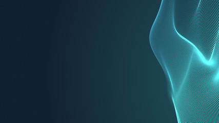 Dot green wave light screen gradient texture background. Abstract technology big data digital background. 3d rendering.