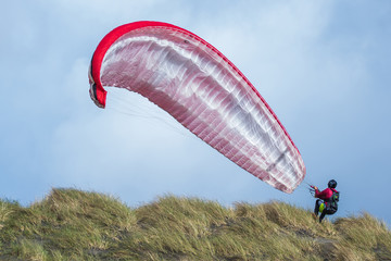 Paraglider Sets Airfoil in Preparation for Takeoff