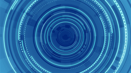 Circle blue neon light technology Hi-tech dark background. Abstract graphic digital future concept design.