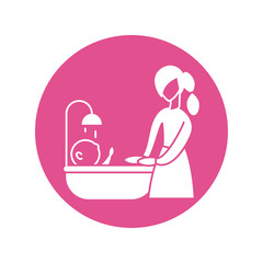 woman with baby taking the bath, silhouette style icon