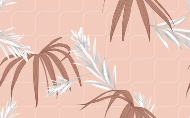 Foto op Canvas Foliage seamless pattern, bottle brush leaves and Rhapis excelsa leaves in brown tones © momosama