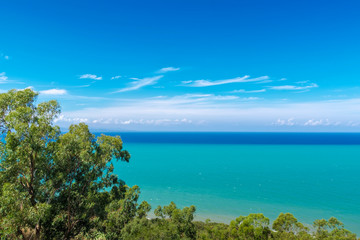aerial view of the Mediterranean, emerald color off the coast,