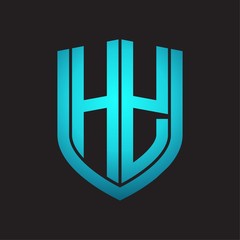 HY Logo monogram with emblem shield design isolated with blue colors on black background
