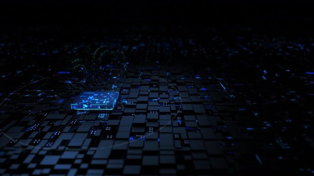 3D rendering 5G with lighting and glow effect and chipset electronic circuit for digital and technology concept, futuristic creative data generation, dark and grain processed