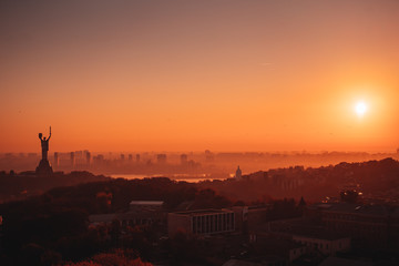 Mother Motherland monument at sunset. In Kiev, Ukraine.
