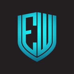 EW Logo monogram with emblem shield design isolated with blue colors on black background