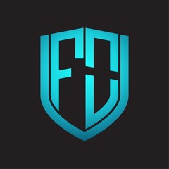 FO Logo monogram with emblem shield design isolated with blue colors on black background