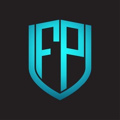 FP Logo monogram with emblem shield design isolated with blue colors on black background