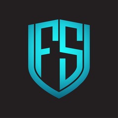 FS Logo monogram with emblem shield design isolated with blue colors on black background