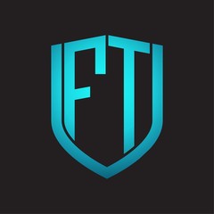FT Logo monogram with emblem shield design isolated with blue colors on black background