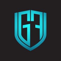 GF Logo monogram with emblem shield design isolated with blue colors on black background