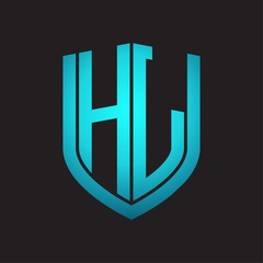 HL Logo monogram with emblem shield design isolated with blue colors on black background