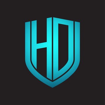 HD Logo monogram with emblem shield design isolated with blue colors on black background