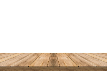 Wood table or wood floor with Green leaf isolated on white background for spring summer concept.