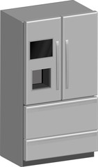 gray household refrigerator side-by-side in realistic 3D style isolated on transparent background
