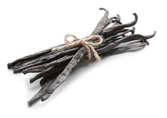 Aromatic vanilla sticks on white background