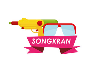 songkran festival ribbon with goggles and gun water