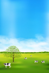 Fototapeta premium 牛 牧場 風景 背景