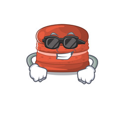 Super cool cherry macaron mascot character wearing black glasses