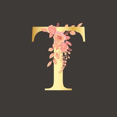 Letter T floral logo isolated. Alphabet vector image