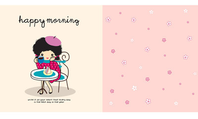 cute girl with tea illustration vector