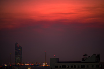 abstract background of the evening sky and the surrounding buildings, showing the distribution of housing in the capital