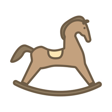 cute horse wooden child toy block style icon
