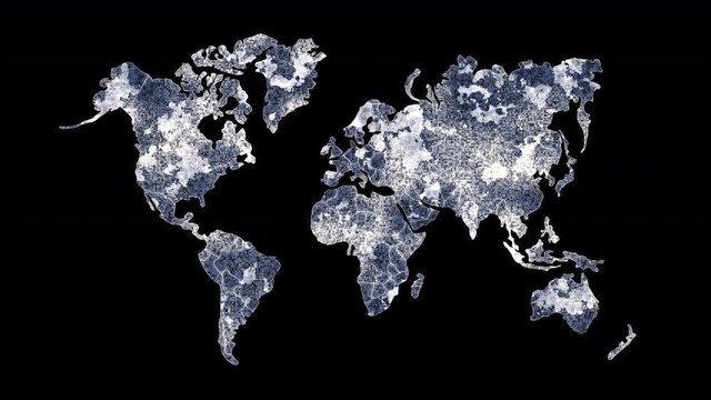 Abstract background map of the world, with lighting   particle and glitter effect, with dark and grain processed and alpha matte
