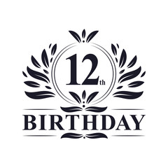 12th Birthday logo, 12 years Birthday celebration.