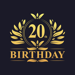 Luxury 20th Birthday Logo, 20 years celebration.