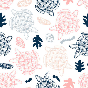 Seamless pattern with sea turtles.
